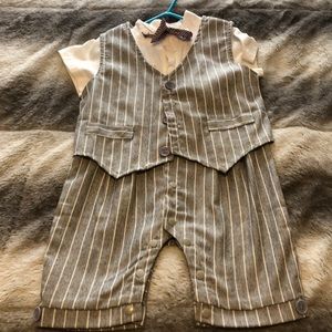 Super cute pinstripe suit button all the way up